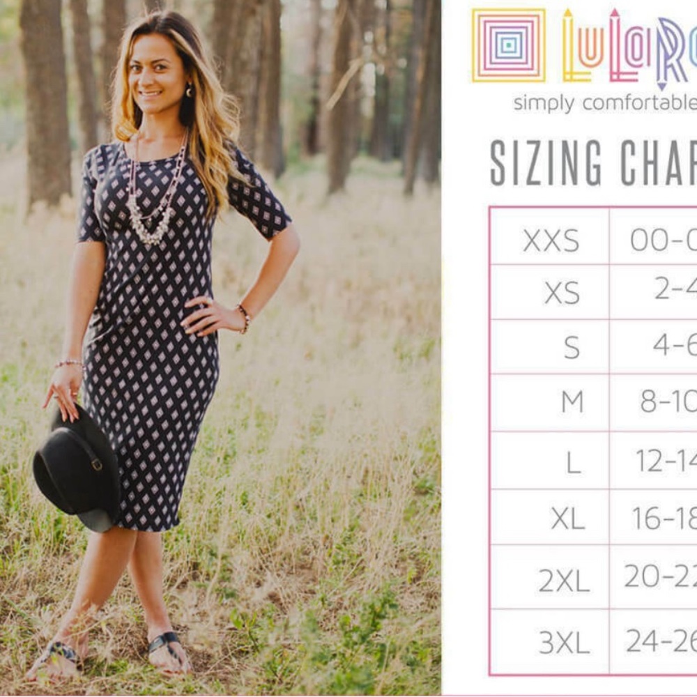 Brand New LuLaRoe Size L Dark Blue with Pink Stripe Julia Dress - Picture 5 of 6